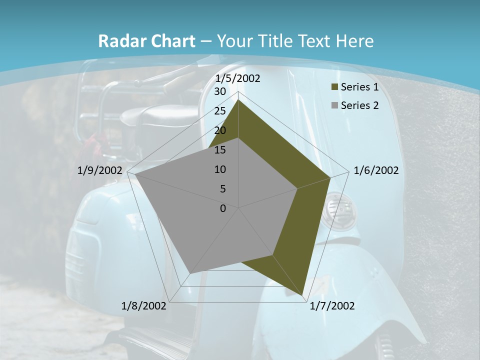 A Blue Motor Scooter Parked In Front Of A Stone Wall PowerPoint Template