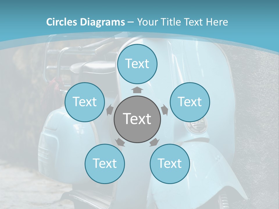 A Blue Motor Scooter Parked In Front Of A Stone Wall PowerPoint Template