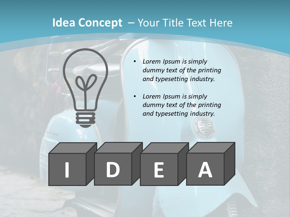 A Blue Motor Scooter Parked In Front Of A Stone Wall PowerPoint Template