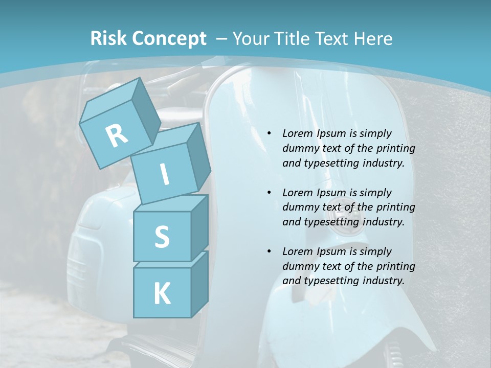 A Blue Motor Scooter Parked In Front Of A Stone Wall PowerPoint Template