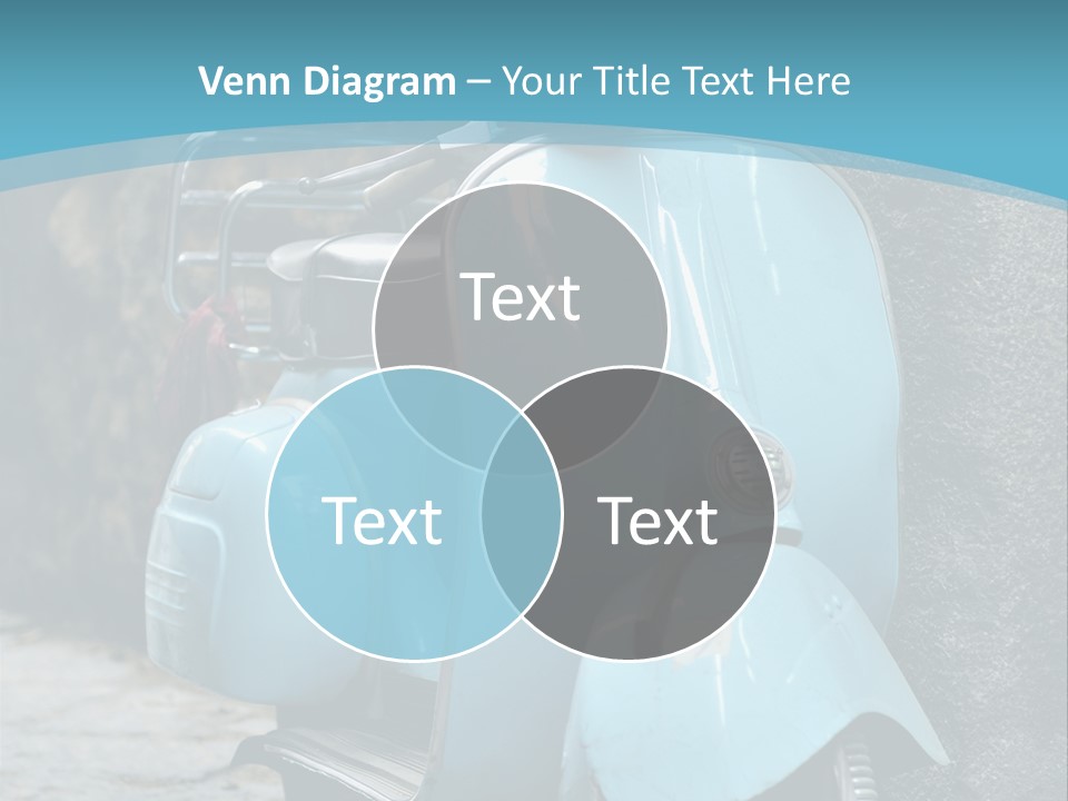 A Blue Motor Scooter Parked In Front Of A Stone Wall PowerPoint Template