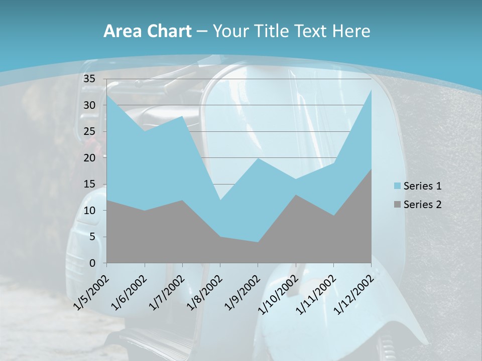 A Blue Motor Scooter Parked In Front Of A Stone Wall PowerPoint Template