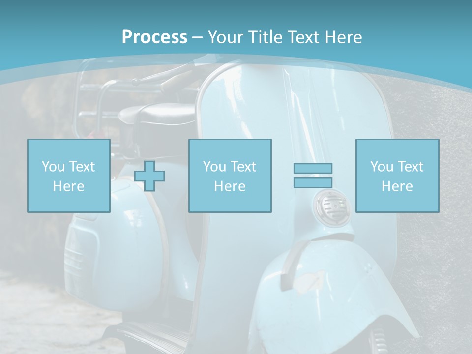 A Blue Motor Scooter Parked In Front Of A Stone Wall PowerPoint Template