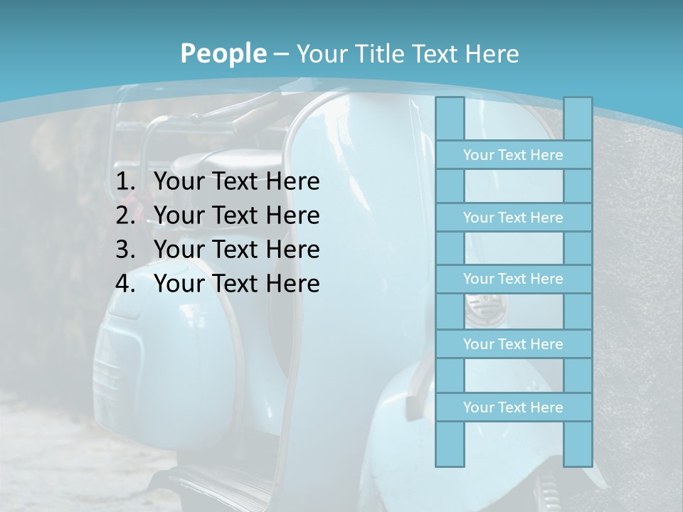 A Blue Motor Scooter Parked In Front Of A Stone Wall PowerPoint Template