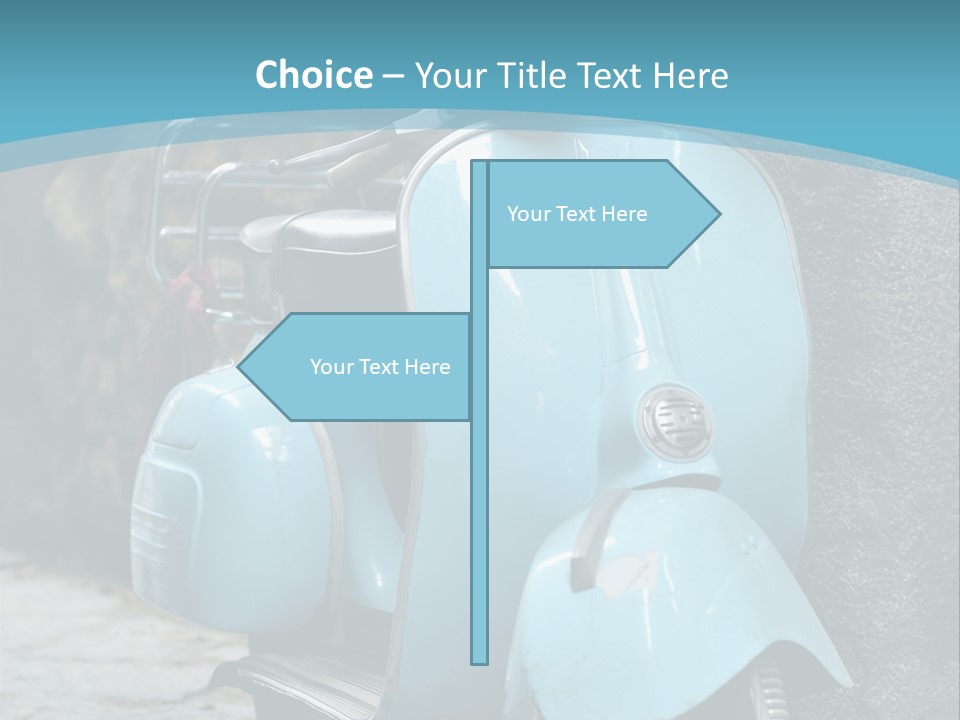 A Blue Motor Scooter Parked In Front Of A Stone Wall PowerPoint Template