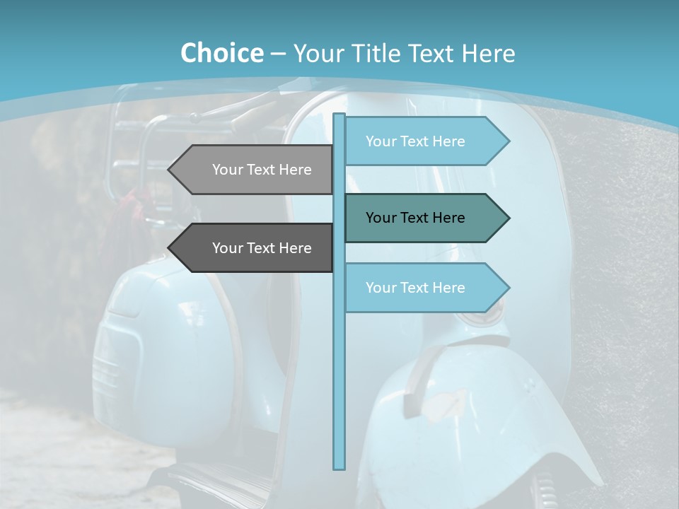 A Blue Motor Scooter Parked In Front Of A Stone Wall PowerPoint Template