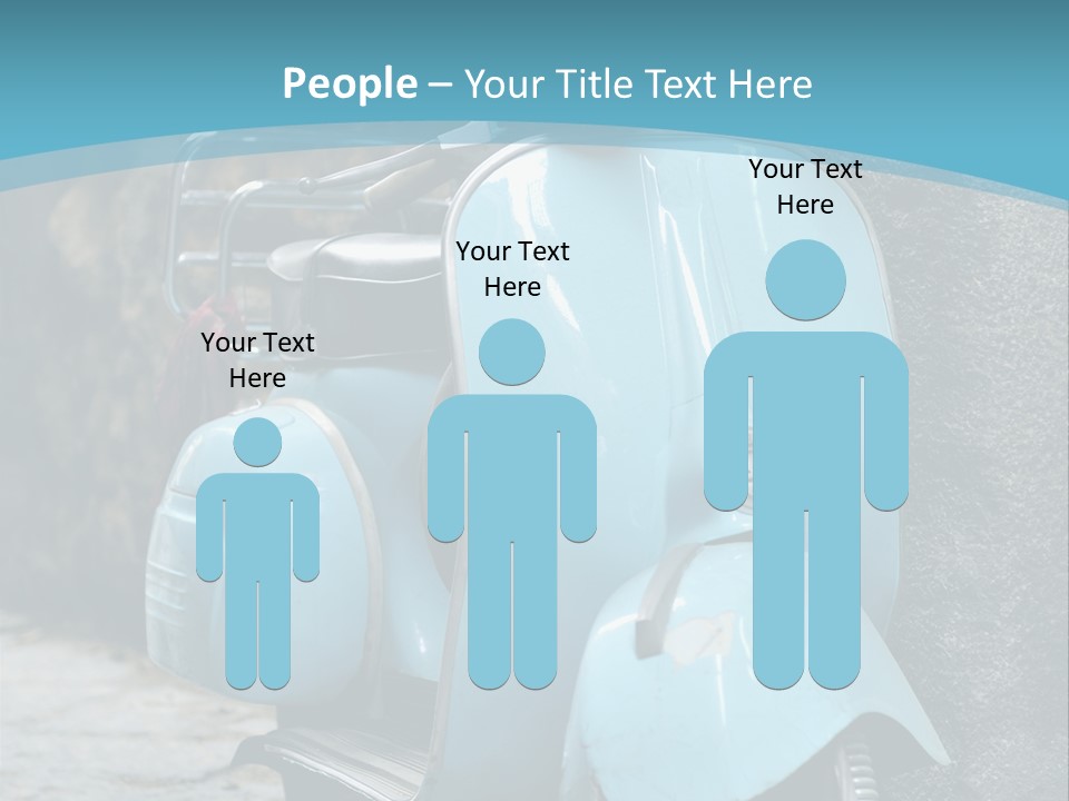 A Blue Motor Scooter Parked In Front Of A Stone Wall PowerPoint Template