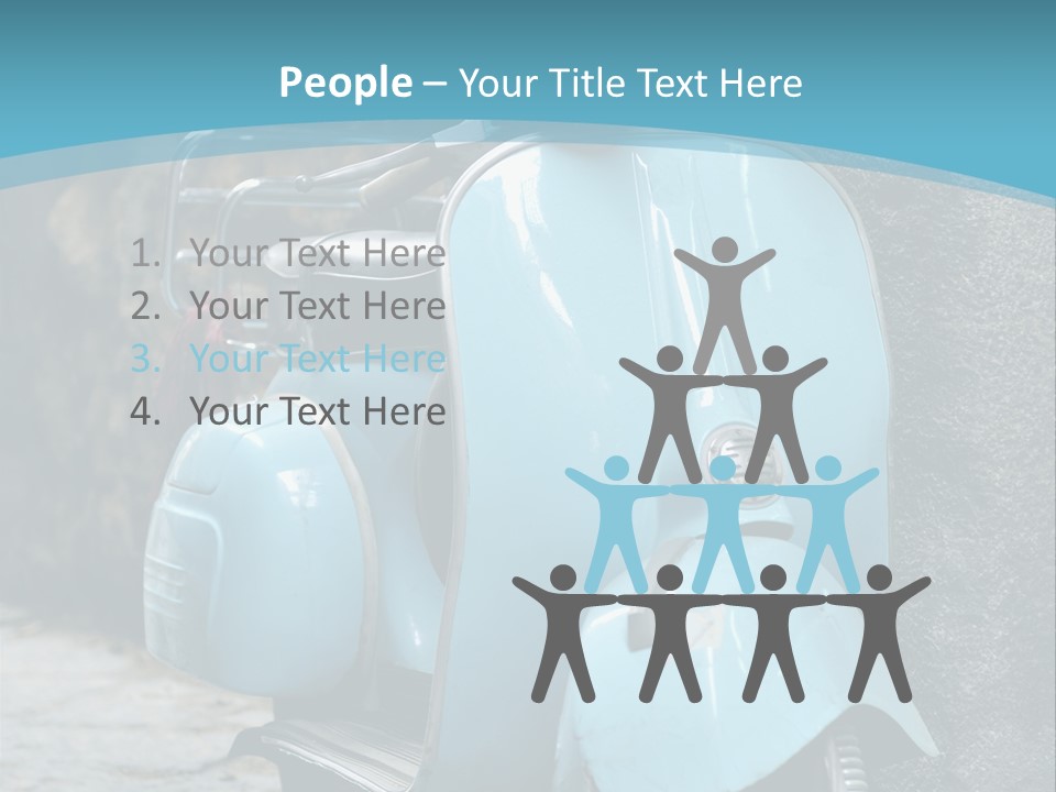 A Blue Motor Scooter Parked In Front Of A Stone Wall PowerPoint Template