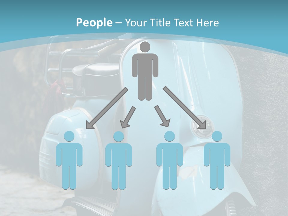 A Blue Motor Scooter Parked In Front Of A Stone Wall PowerPoint Template