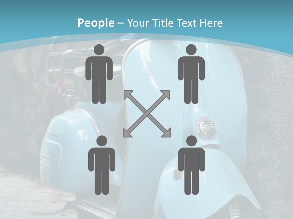 A Blue Motor Scooter Parked In Front Of A Stone Wall PowerPoint Template