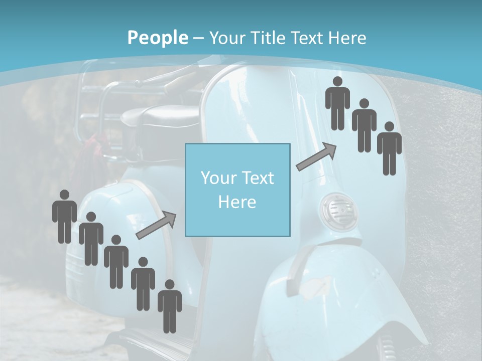 A Blue Motor Scooter Parked In Front Of A Stone Wall PowerPoint Template