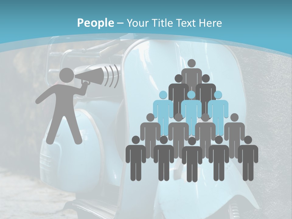 A Blue Motor Scooter Parked In Front Of A Stone Wall PowerPoint Template