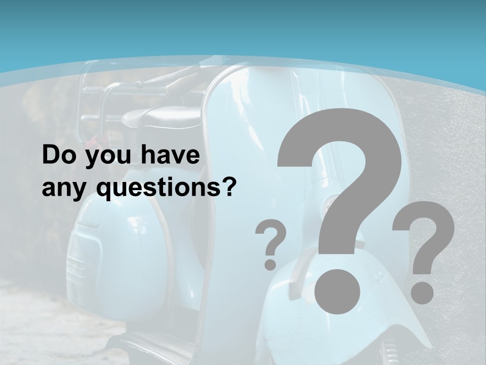 A Blue Motor Scooter Parked In Front Of A Stone Wall PowerPoint Template