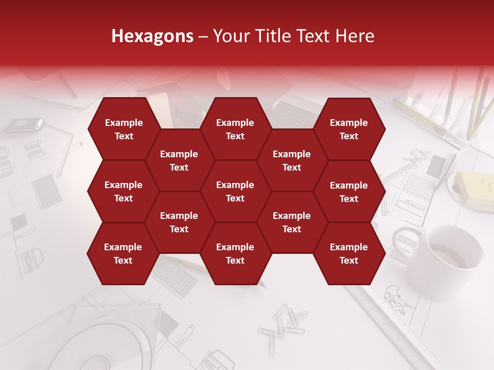 A House On Top Of A Blueprint With Pencils And A Cup Of Coffee PowerPoint Template