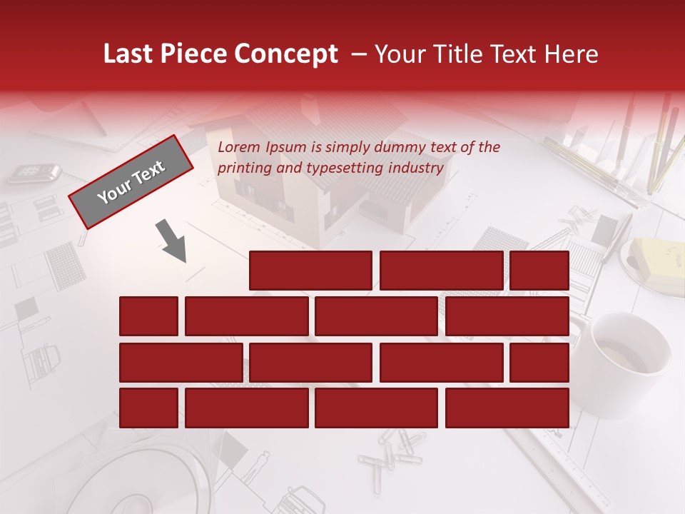 A House On Top Of A Blueprint With Pencils And A Cup Of Coffee PowerPoint Template