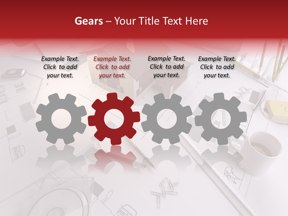 A House On Top Of A Blueprint With Pencils And A Cup Of Coffee PowerPoint Template