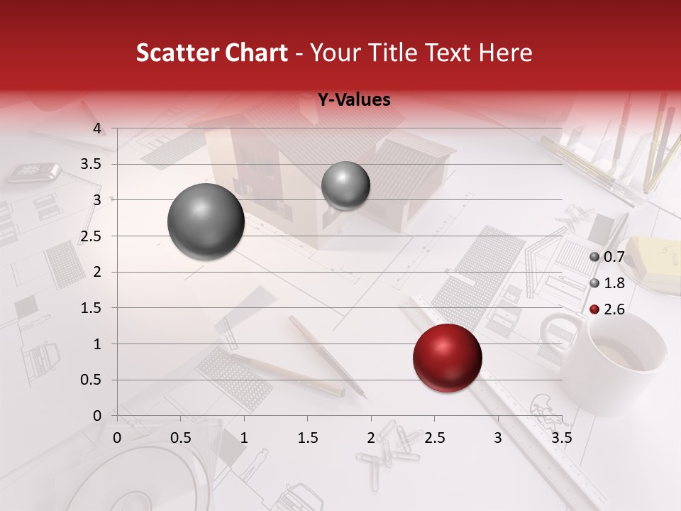 A House On Top Of A Blueprint With Pencils And A Cup Of Coffee PowerPoint Template