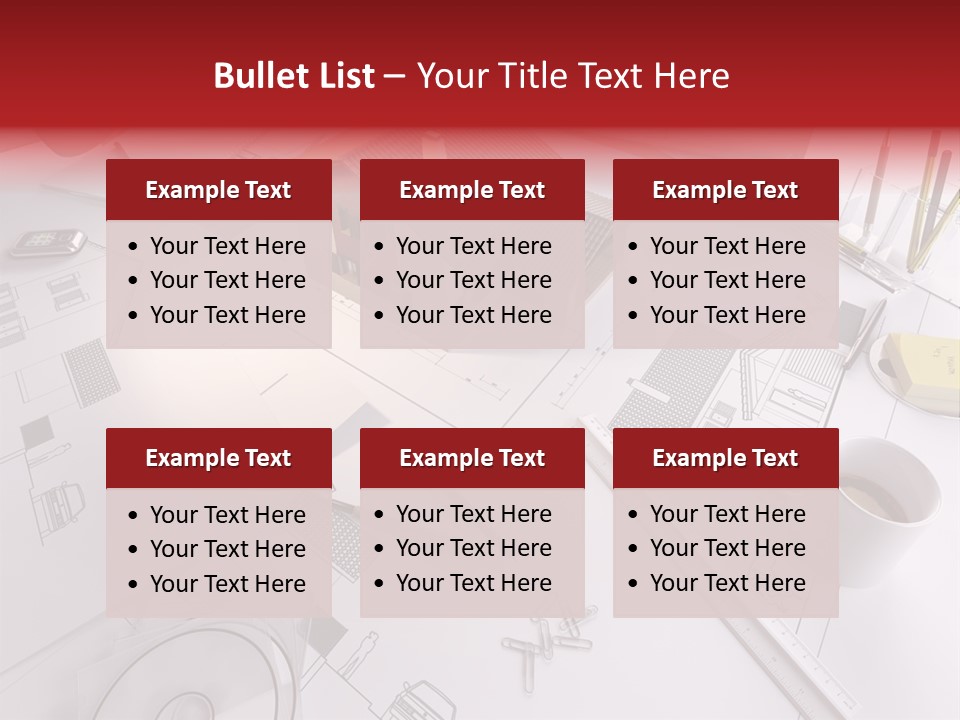 A House On Top Of A Blueprint With Pencils And A Cup Of Coffee PowerPoint Template