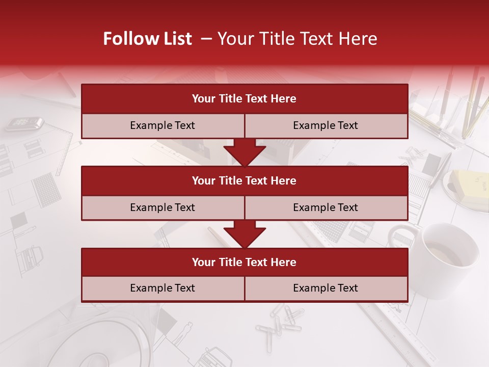 A House On Top Of A Blueprint With Pencils And A Cup Of Coffee PowerPoint Template