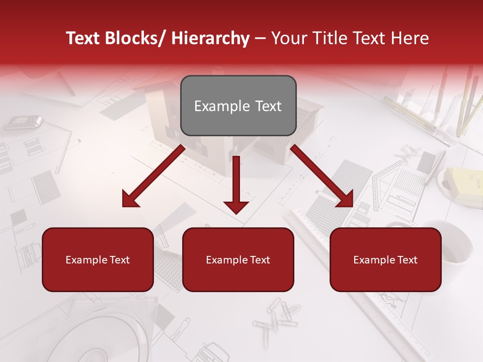 A House On Top Of A Blueprint With Pencils And A Cup Of Coffee PowerPoint Template
