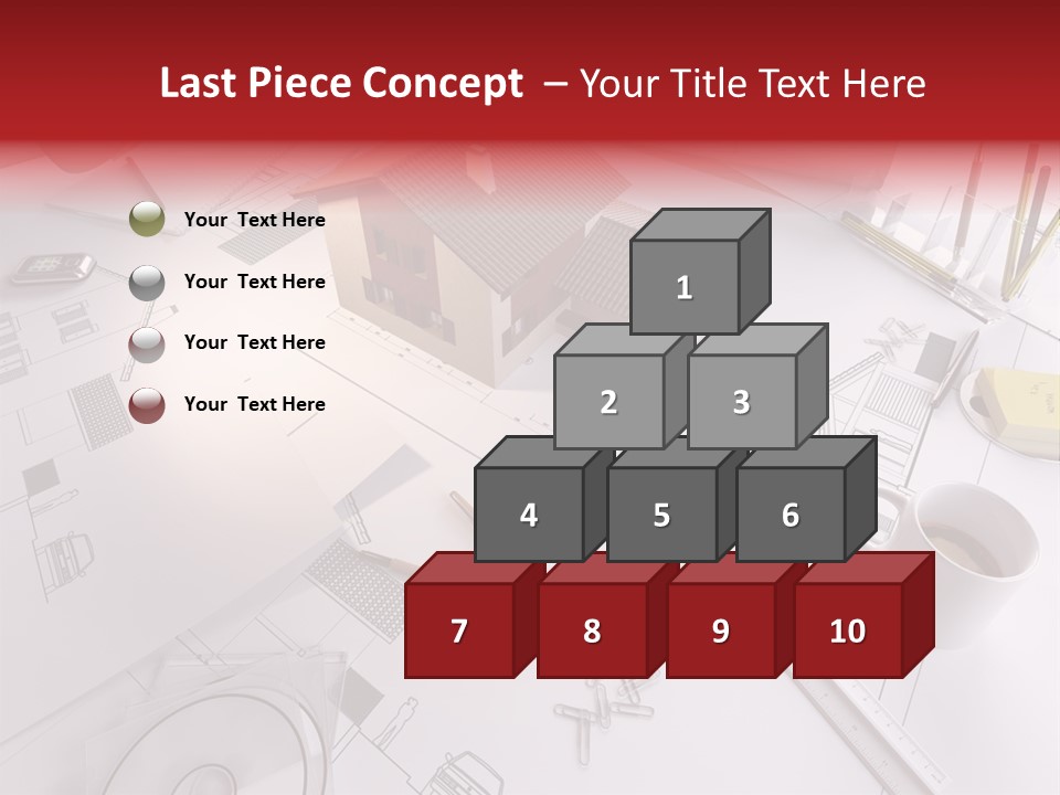 A House On Top Of A Blueprint With Pencils And A Cup Of Coffee PowerPoint Template