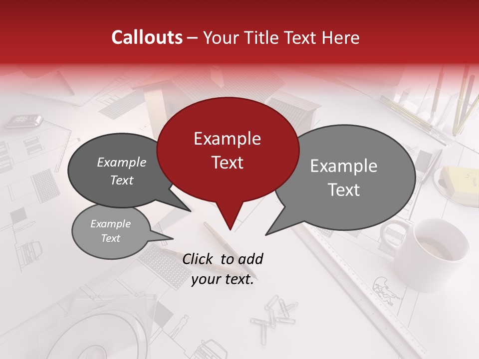 A House On Top Of A Blueprint With Pencils And A Cup Of Coffee PowerPoint Template