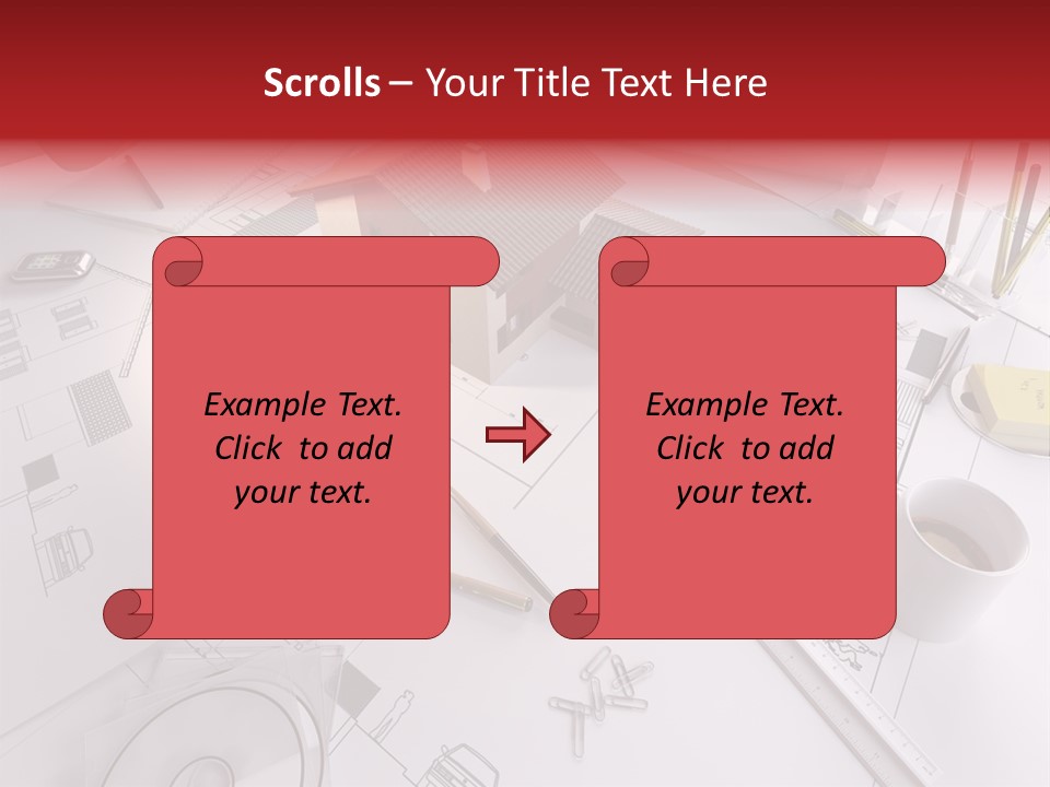 A House On Top Of A Blueprint With Pencils And A Cup Of Coffee PowerPoint Template