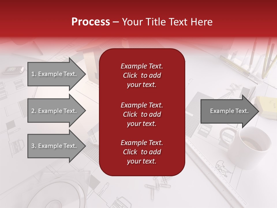 A House On Top Of A Blueprint With Pencils And A Cup Of Coffee PowerPoint Template