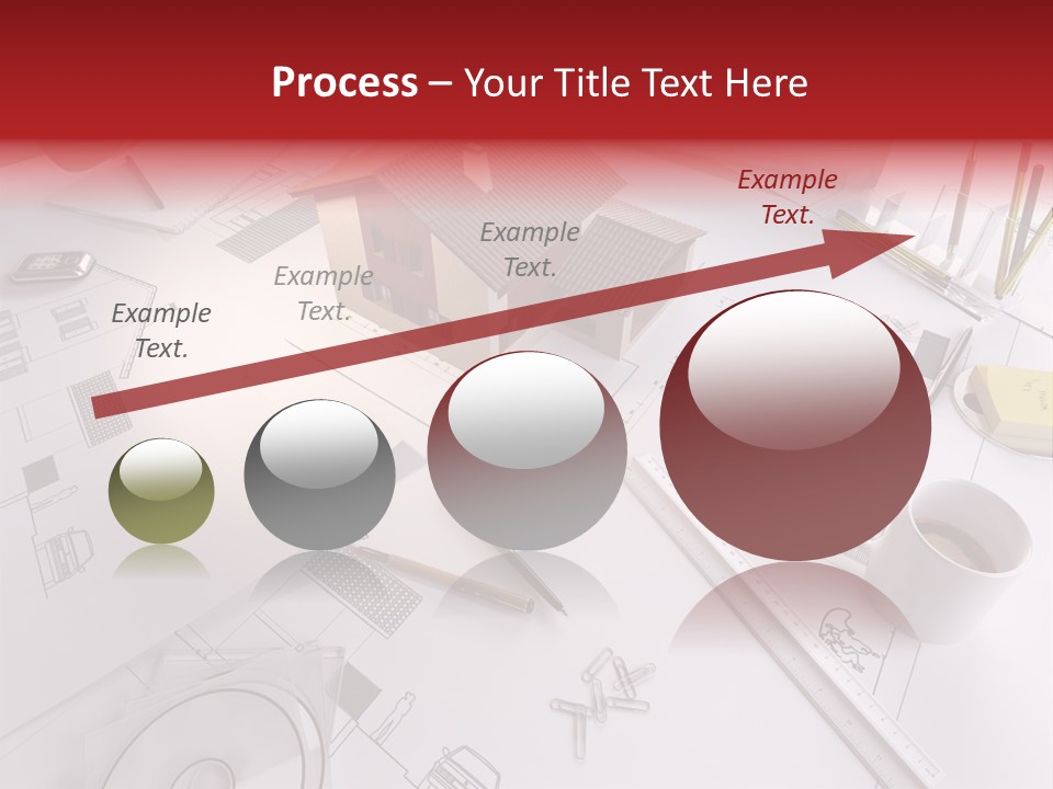 A House On Top Of A Blueprint With Pencils And A Cup Of Coffee PowerPoint Template