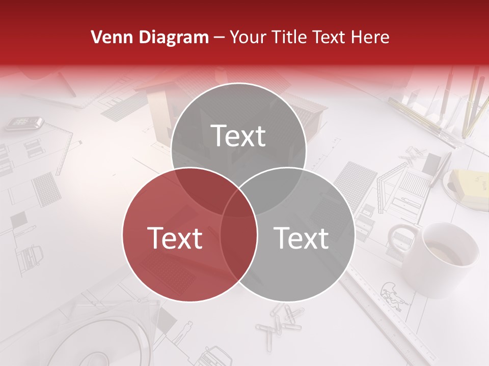 A House On Top Of A Blueprint With Pencils And A Cup Of Coffee PowerPoint Template