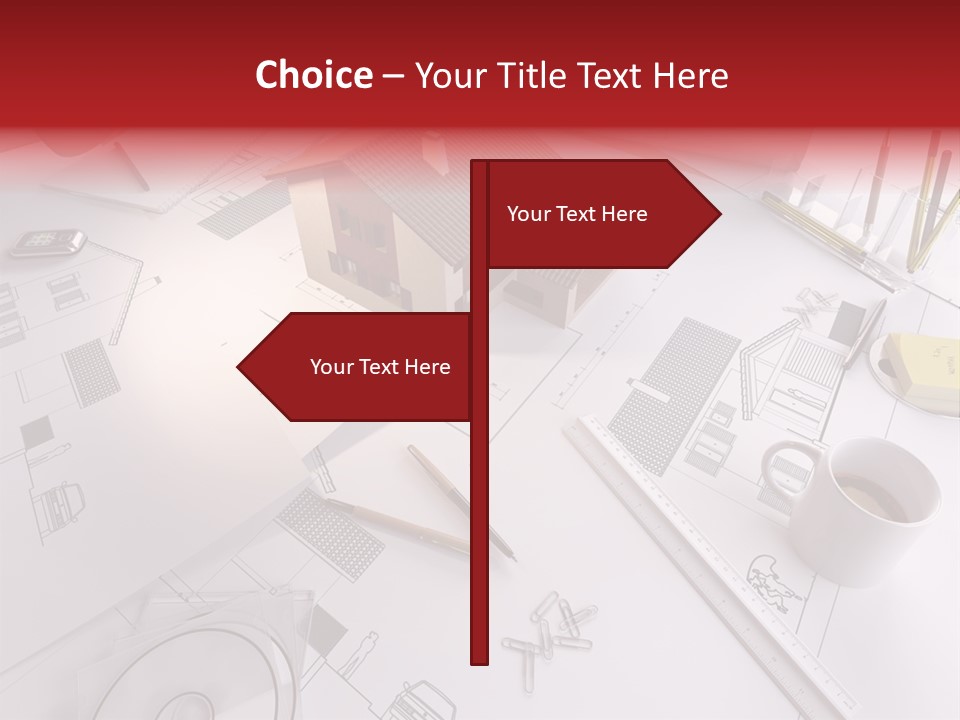 A House On Top Of A Blueprint With Pencils And A Cup Of Coffee PowerPoint Template