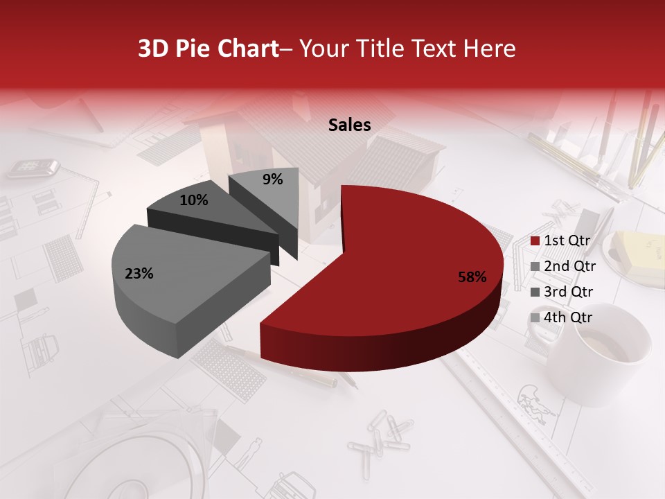 A House On Top Of A Blueprint With Pencils And A Cup Of Coffee PowerPoint Template