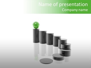 A Group Of Cylinders With A Green Ball On Top Of Them PowerPoint Template