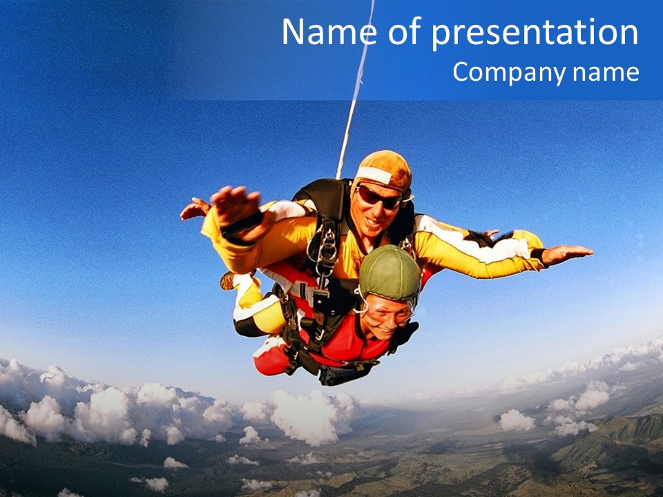 A Man Is Paragliding In The Sky With Another Man PowerPoint Template