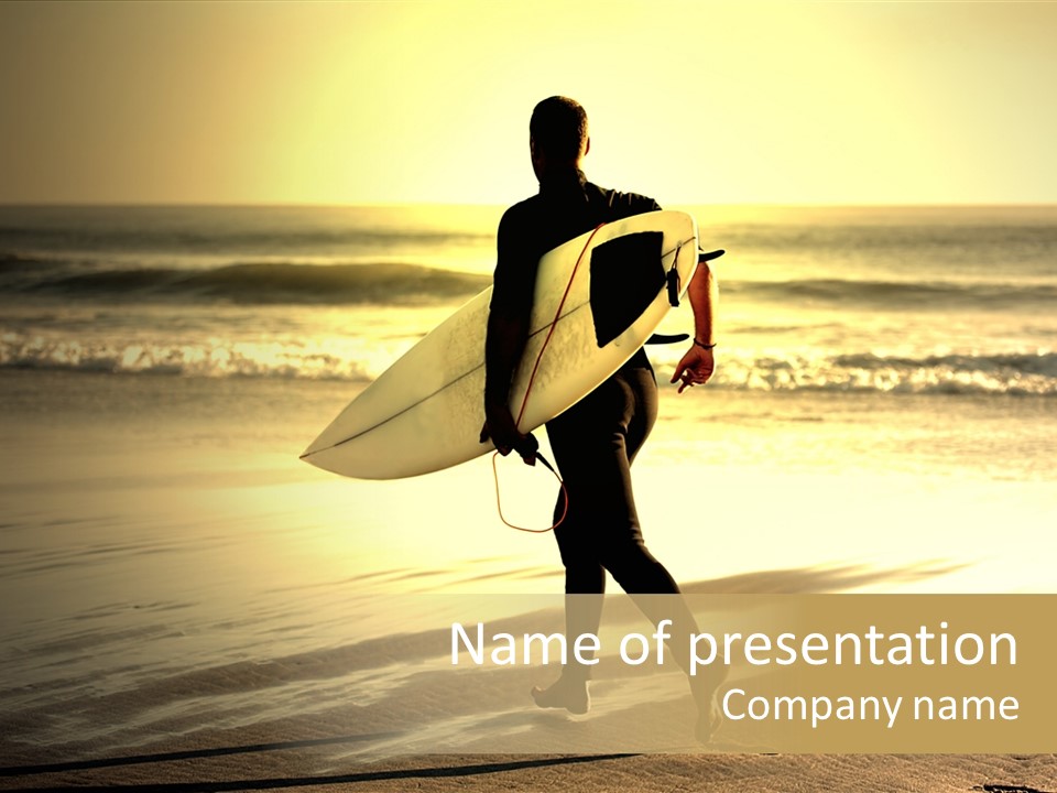 A Man Carrying A Surfboard On Top Of A Beach PowerPoint Template