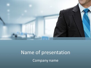 A Man In A Suit And Tie Standing In A Room PowerPoint Template
