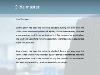 A Man In A Suit And Tie Standing In A Room PowerPoint Template