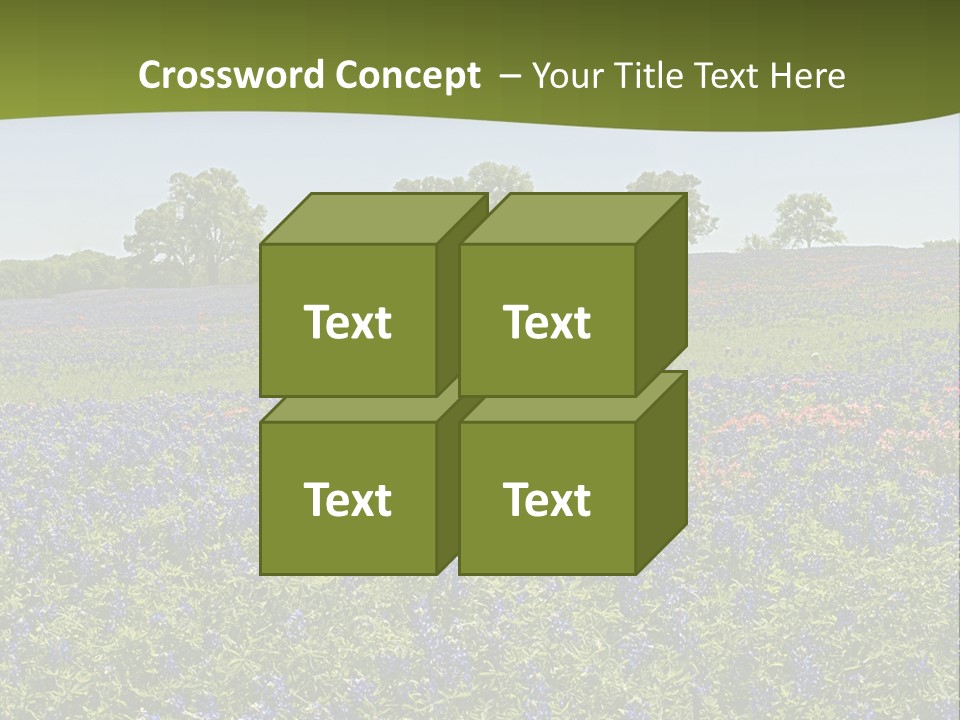 A Field Full Of Blue Flowers With Trees In The Background PowerPoint Template