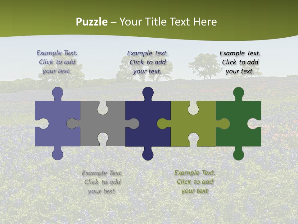 A Field Full Of Blue Flowers With Trees In The Background PowerPoint Template