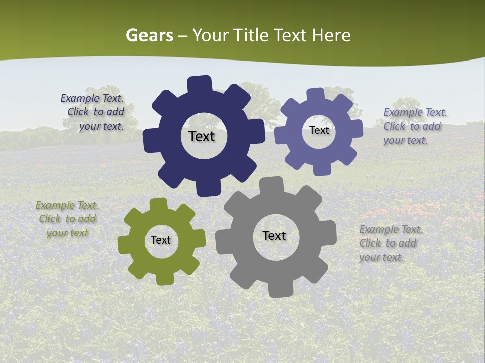 A Field Full Of Blue Flowers With Trees In The Background PowerPoint Template