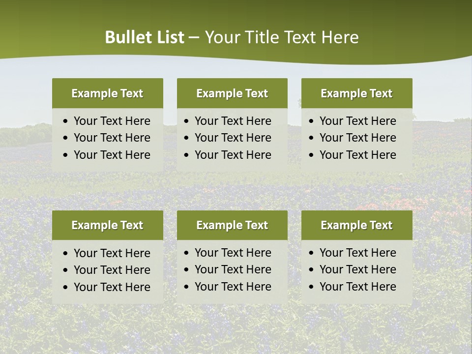 A Field Full Of Blue Flowers With Trees In The Background PowerPoint Template
