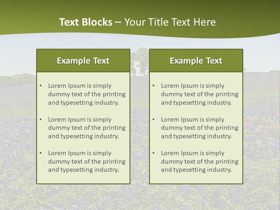 A Field Full Of Blue Flowers With Trees In The Background PowerPoint Template