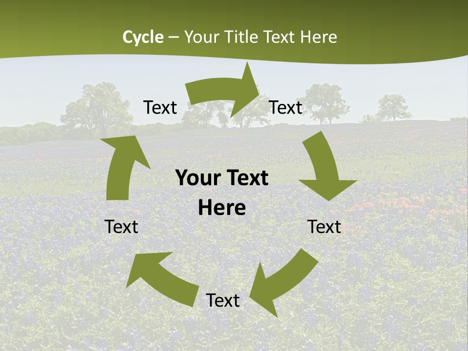 A Field Full Of Blue Flowers With Trees In The Background PowerPoint Template