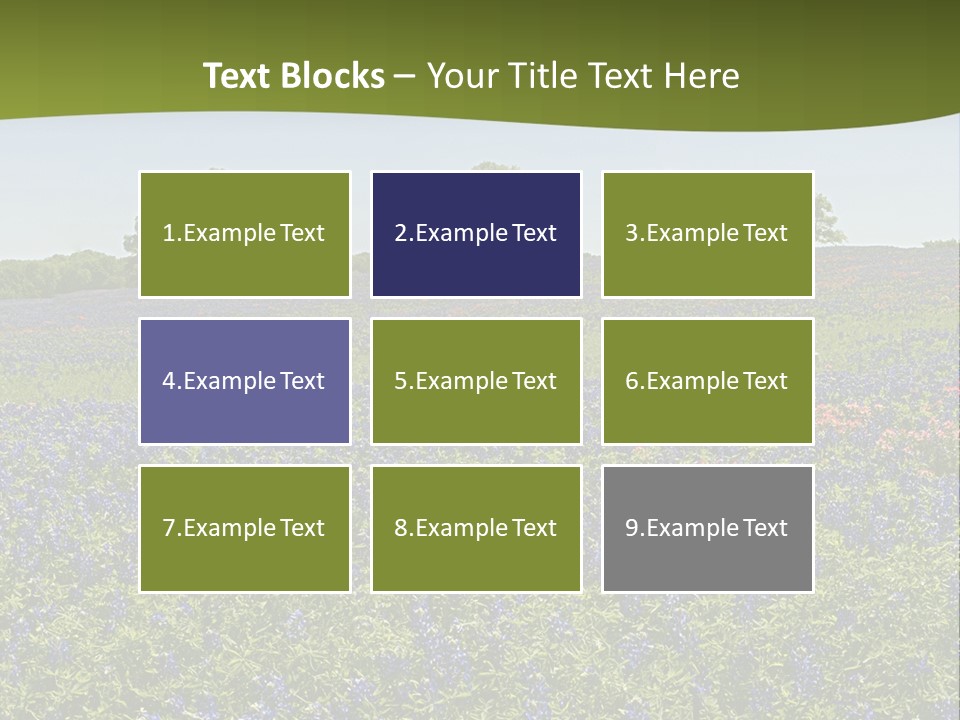 A Field Full Of Blue Flowers With Trees In The Background PowerPoint Template
