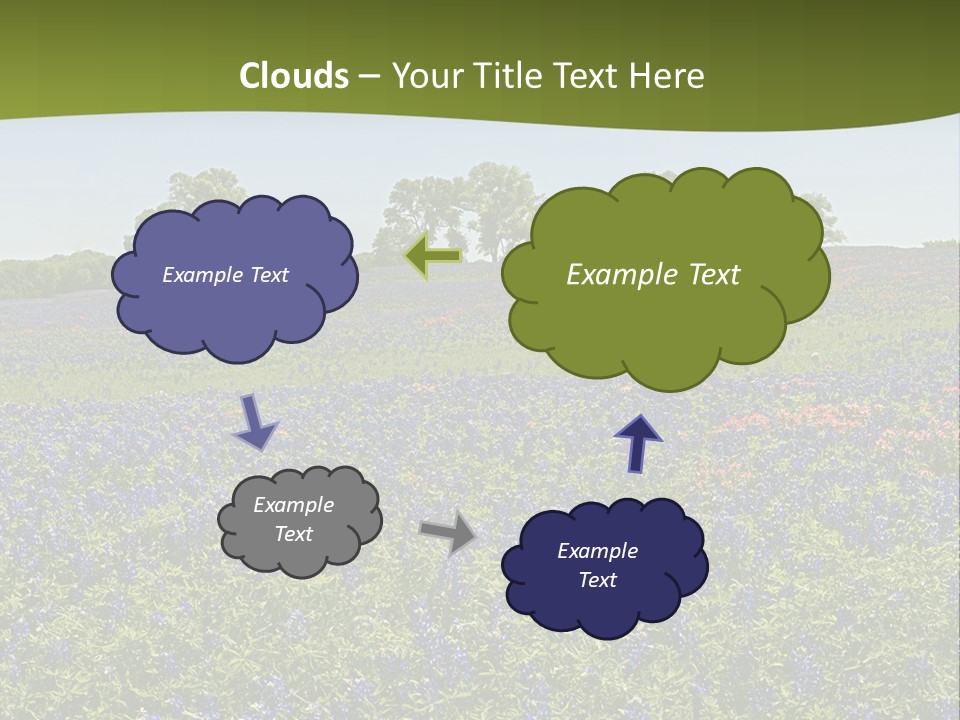 A Field Full Of Blue Flowers With Trees In The Background PowerPoint Template