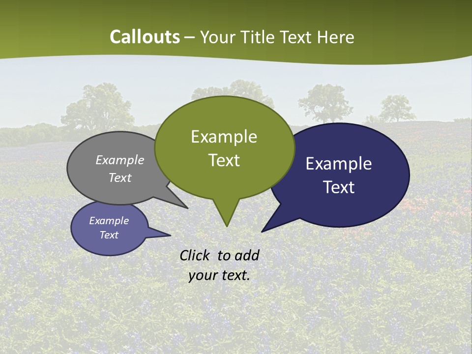 A Field Full Of Blue Flowers With Trees In The Background PowerPoint Template