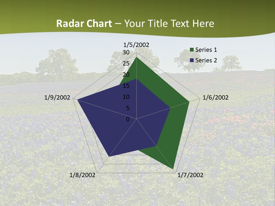 A Field Full Of Blue Flowers With Trees In The Background PowerPoint Template