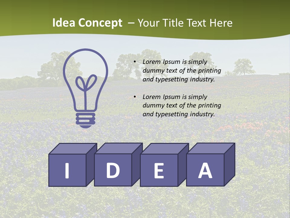 A Field Full Of Blue Flowers With Trees In The Background PowerPoint Template