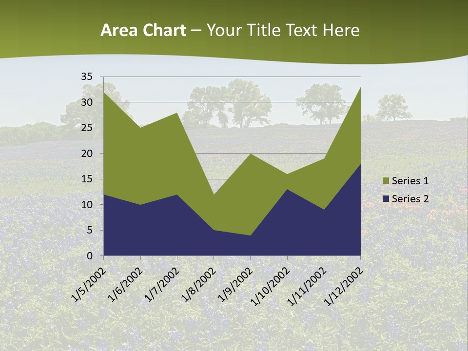 A Field Full Of Blue Flowers With Trees In The Background PowerPoint Template