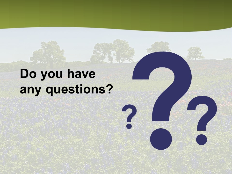 A Field Full Of Blue Flowers With Trees In The Background PowerPoint Template